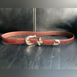 Brown Embossed High Quality Genuine Leather Belt with Western Silver Buckle